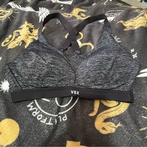 Victoria’s Secret VSX Sports Bra Active Workout Wireless Gray Black 32B